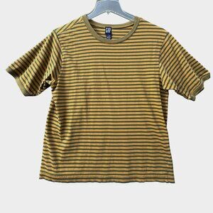 Vintage  Gap Skater Grunge T Shirt Mens Large Yellow Green Stripe Distressed Tee